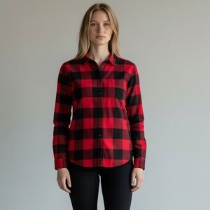 Hollister Red and Black Plaid Button Down Shirt